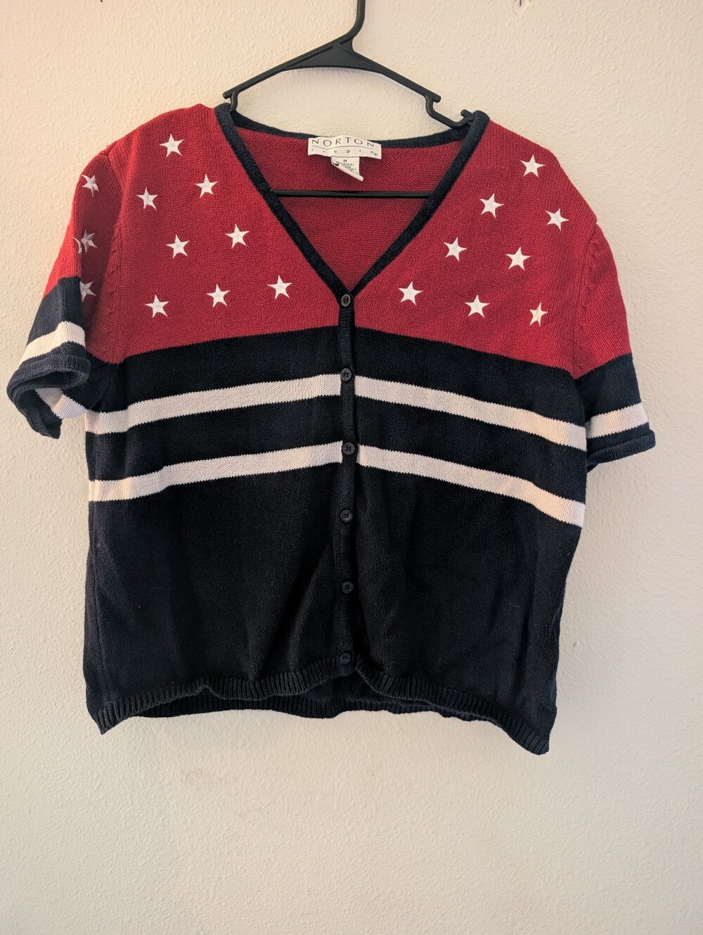 Norton Star Stripe V-Neck Button Cardigan - Red & Black